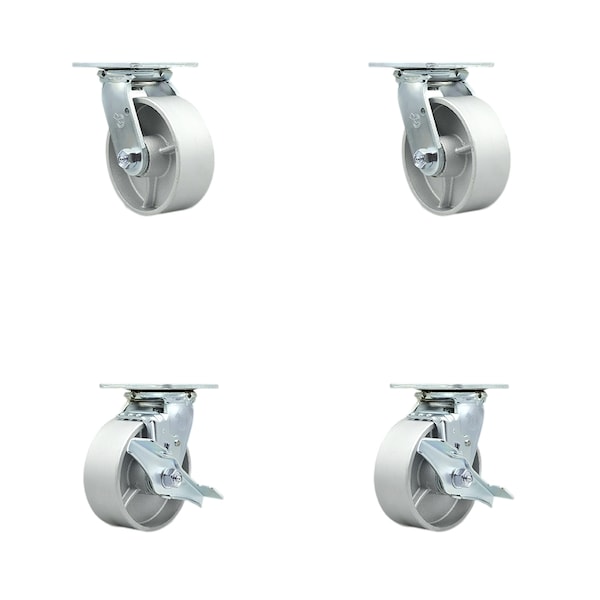 5 Inch Semi Steel Swivel Caster Set with Roller Bearings 2 Brakes